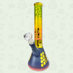 30cm Glass Hex Waterpipe Flask / Beaker Ice Pinch Rainbow Finish + Gold Electro Coat by Unbranded - Headshop