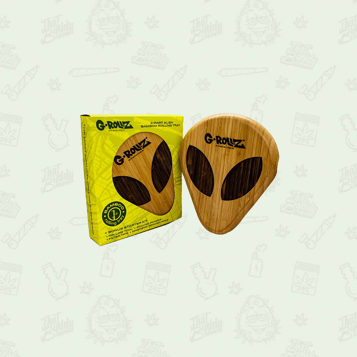 G.ROLLZ Bamboo ALIEN Wooden Rolling Tray + Storage Box 19cm x 23cm